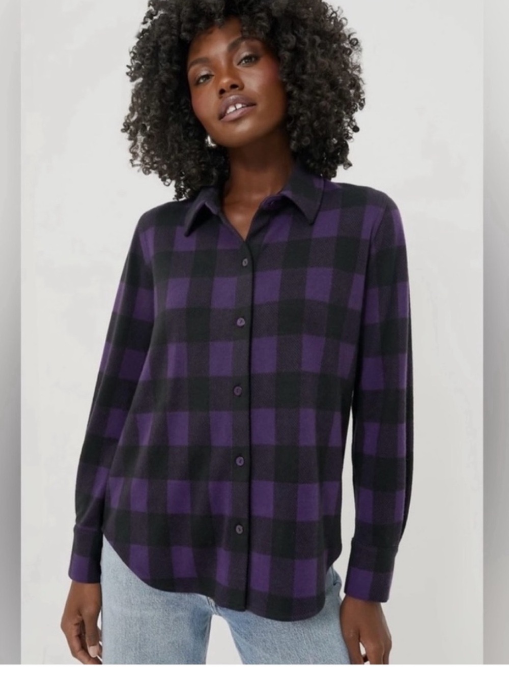 Tuckernuck Chandler Flannel Button Up Shirt Women's S Purple Black Plaid NEW